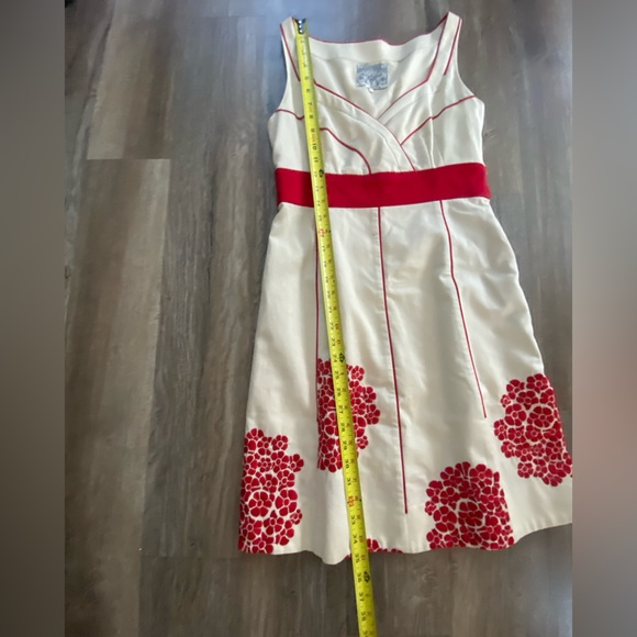 FLOREAT ANTHROPOLOGIE Coral Way Creamy Red Embroidered Floral Midi A Line Dress - Picture 6 of 11